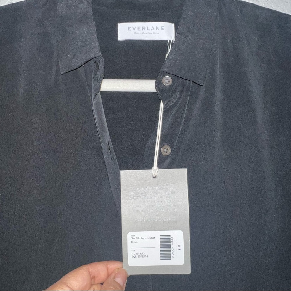 NWT Everlane The Silk Square Shirt Dress in black - Picture 4 of 7
